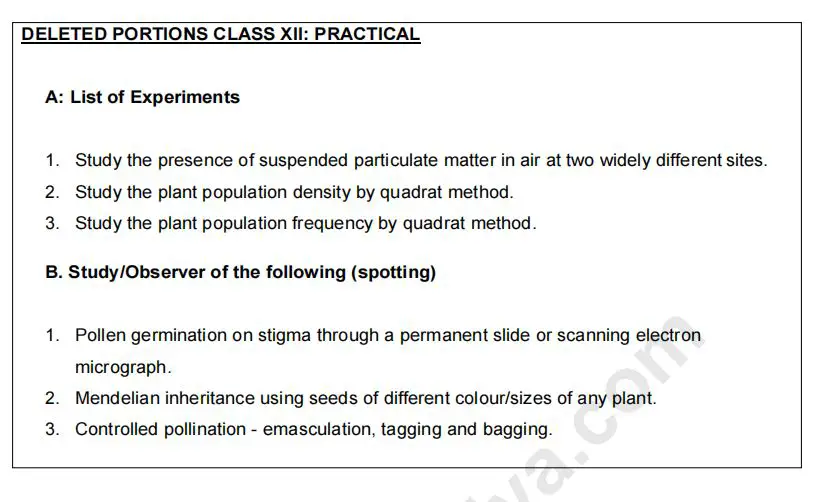 Practical portion of Class 12 Biology Deleted Syllabus