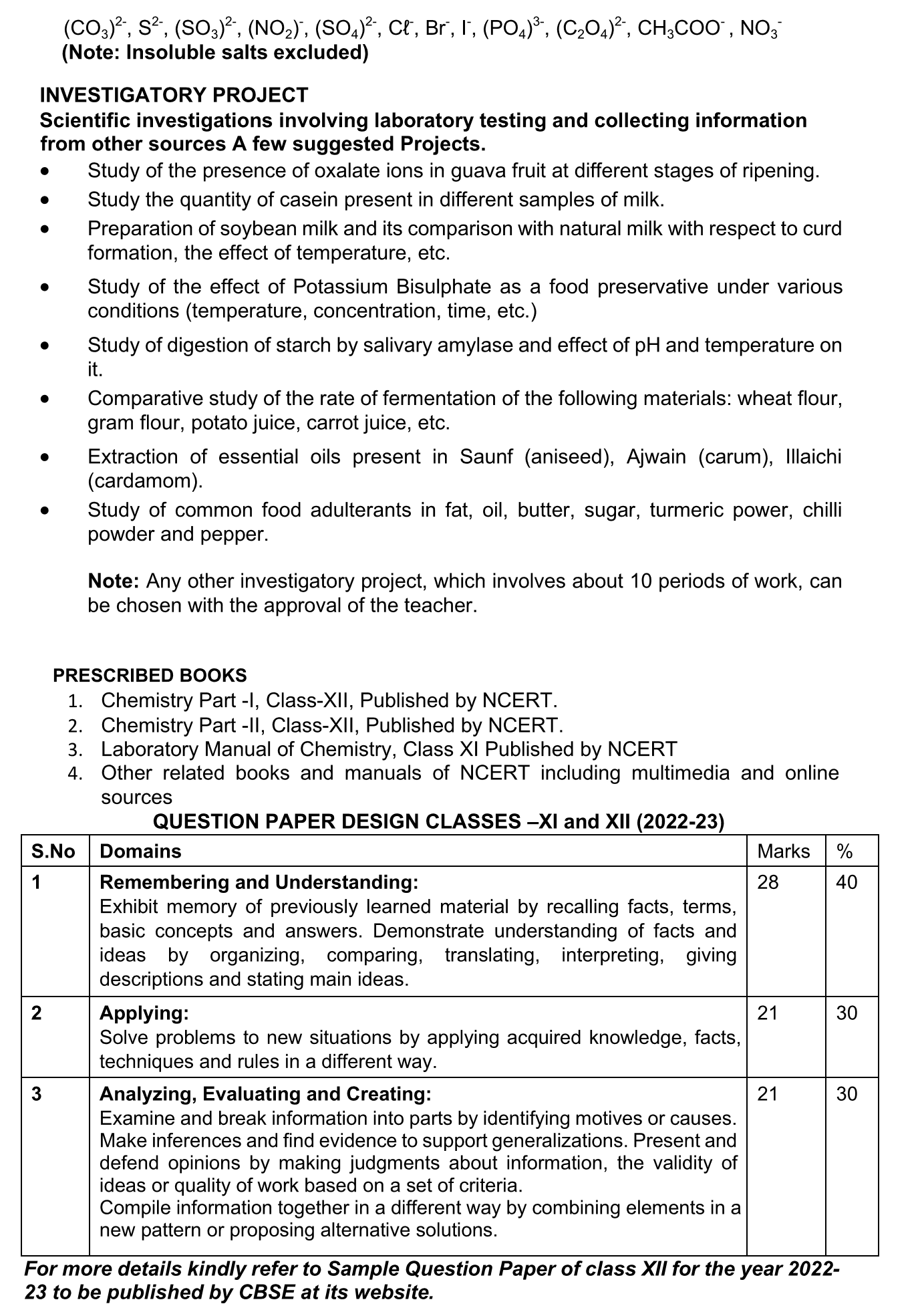 CBSE Class 12 Chemistry Question Paper Design 2022-23